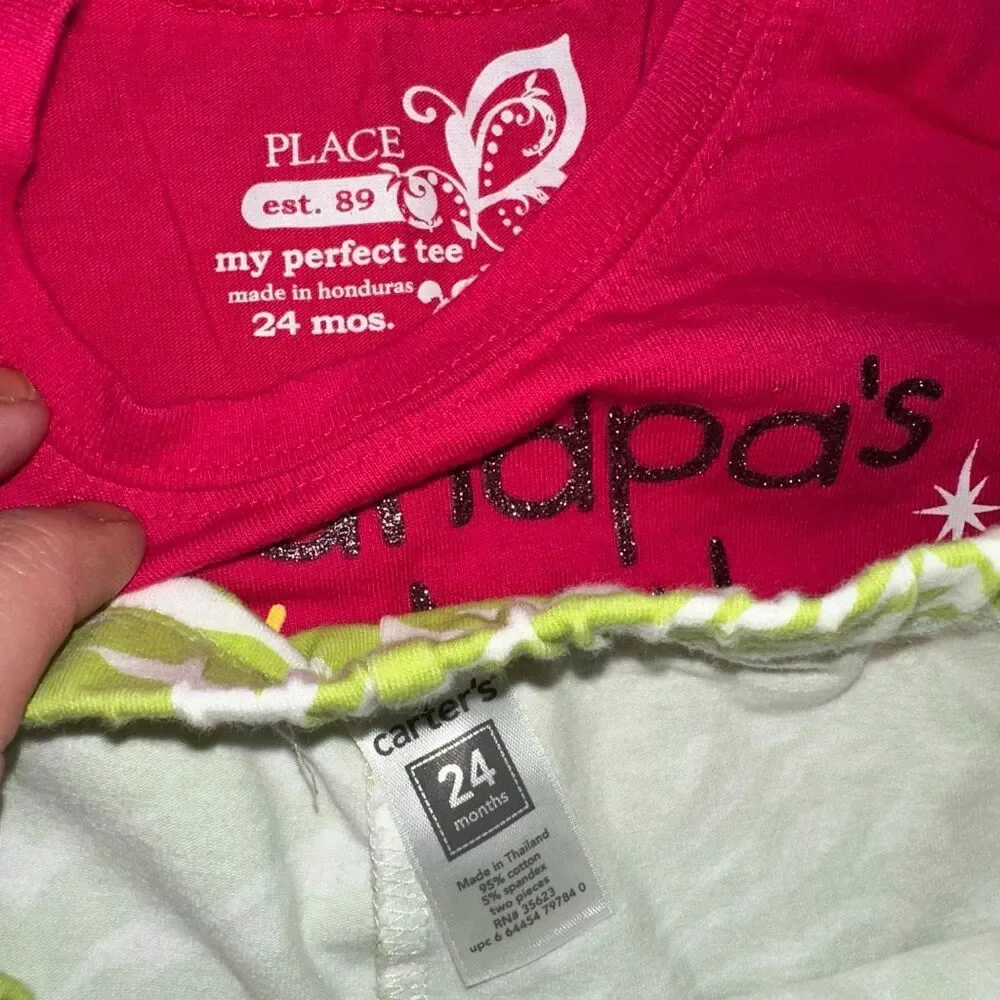 2013 Girls 24M Outfit Set The Children’s Place Carter’s Bright Pink Green - Picture 2 of 3